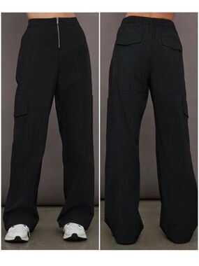 BANDIER Women’s Size L Black Quincy High Rise Wide Leg Zip-Up Cargo Pants